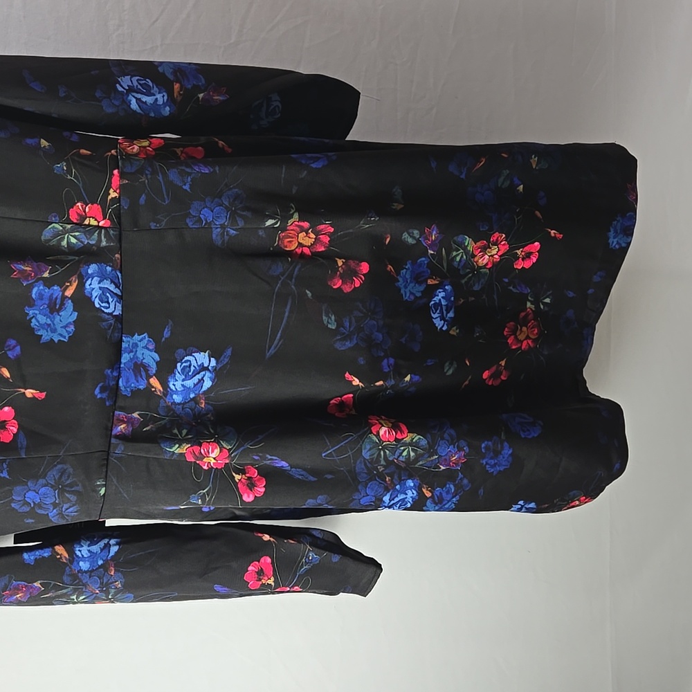 I.N.C. International Concepts Black Floral Print Faux-Wrap Long Sleeve Dress L - Picture 7 of 12